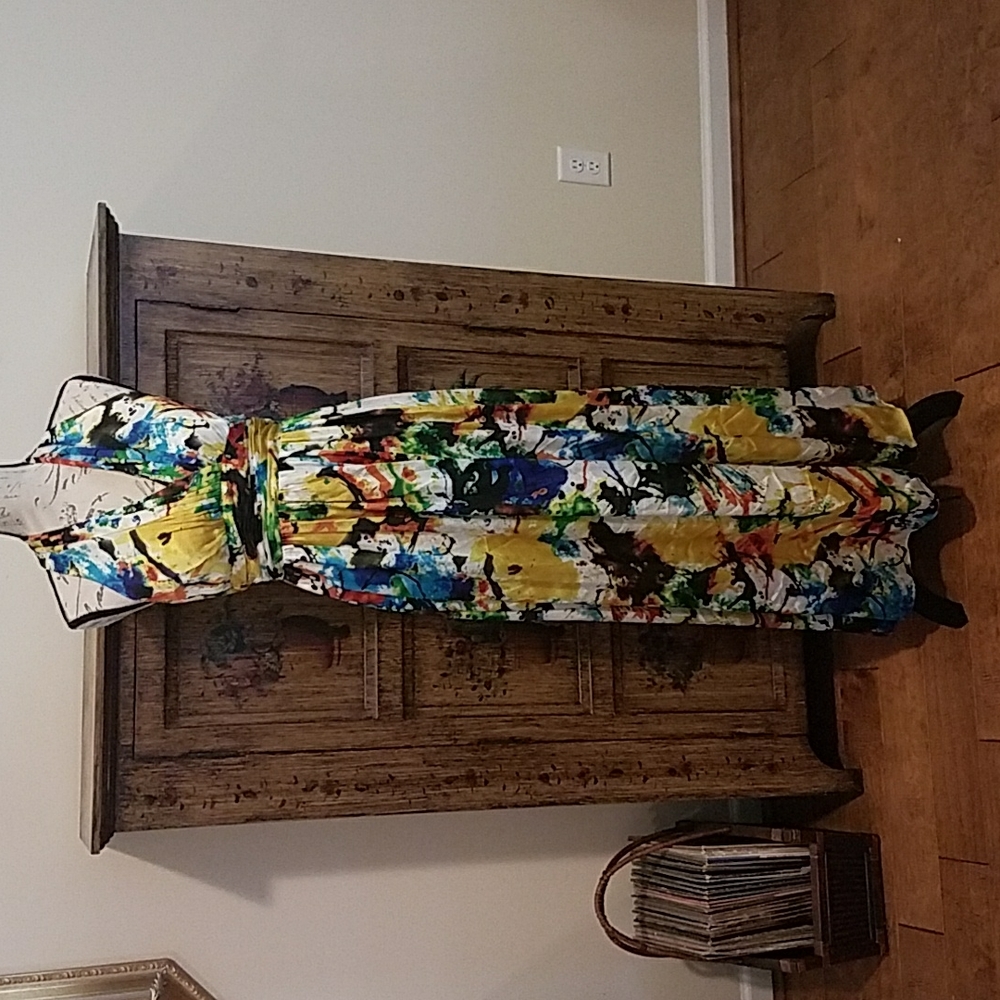 Ellen Tracy Colorful Halter Maxi Dress